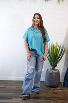 Santa Anna Short Sleeved Textured Top - Cowhide and Conchos