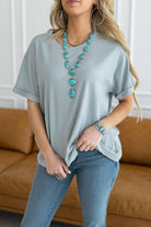 Santa Anna Short Sleeved Textured Top - Cowhide and Conchos