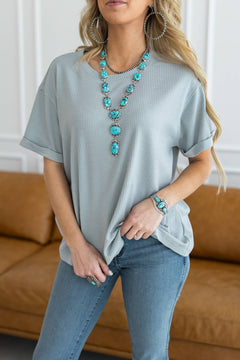 Santa Anna Short Sleeved Textured Top - Cowhide and Conchos