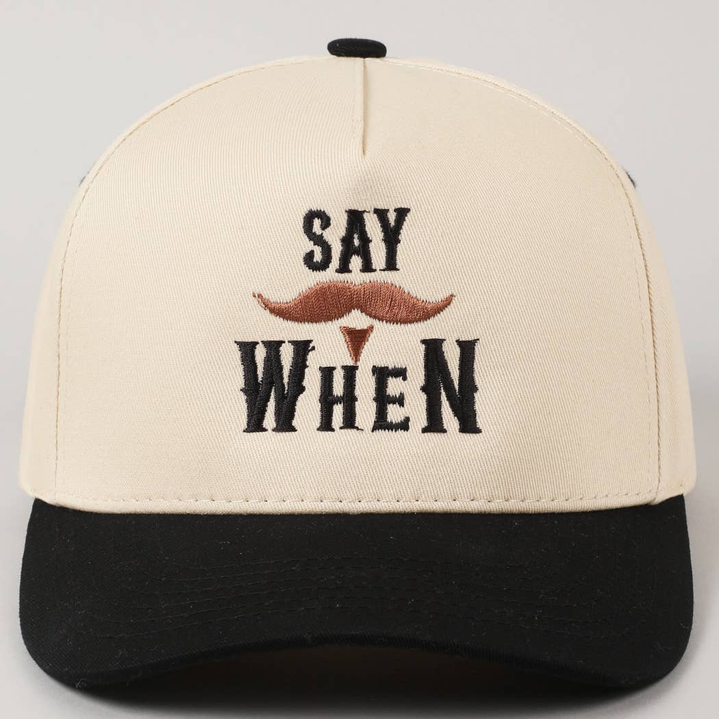 Say When Mustache Two - Tone Trucker Hat - Cowhide and Conchos