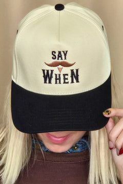 Say When Mustache Two - Tone Trucker Hat - Cowhide and Conchos