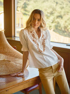 Scallop Collar Puff Sleeve Top - Cowhide and Conchos