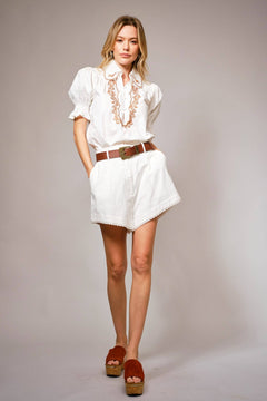 Scallop Collar Puff Sleeve Top - Cowhide and Conchos
