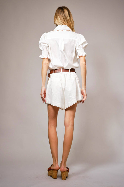 Scallop Collar Puff Sleeve Top - Cowhide and Conchos