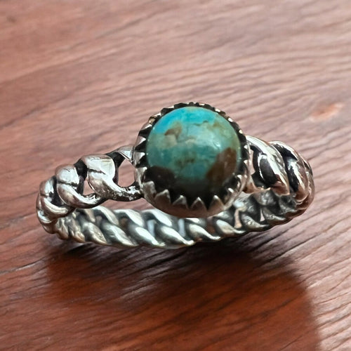 Scarlett Kingman Turquoise Stacker - Cowhide and Conchos
