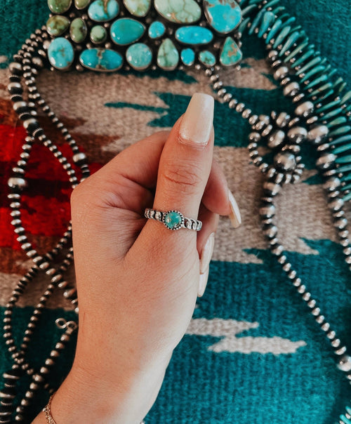 Scarlett Kingman Turquoise Stacker - Cowhide and Conchos