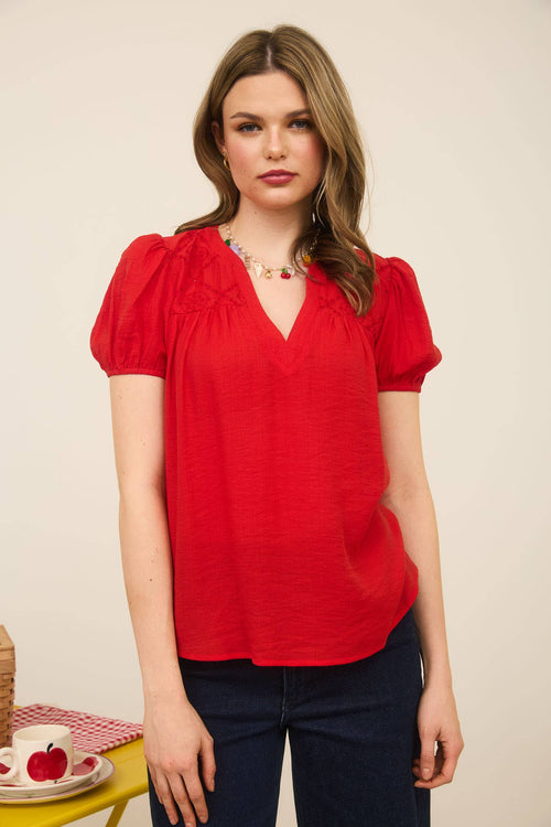 Scarlette Eyelet Puff Sleeve Top - Cowhide and Conchos