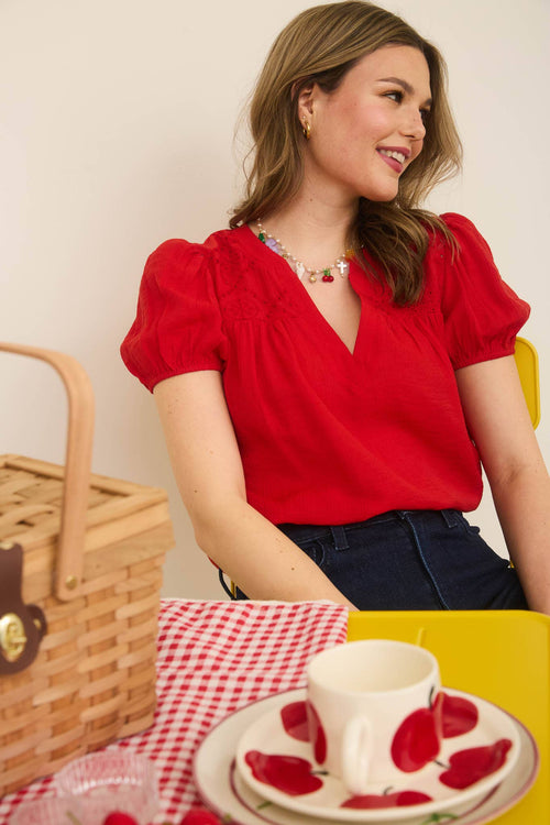 Scarlette Eyelet Puff Sleeve Top - Cowhide and Conchos