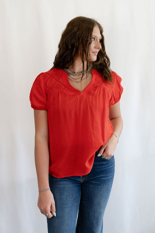 Scarlette Eyelet Puff Sleeve Top - Cowhide and Conchos