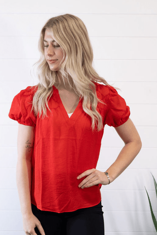 Scarlette Eyelet Puff Sleeve Top - Cowhide and Conchos