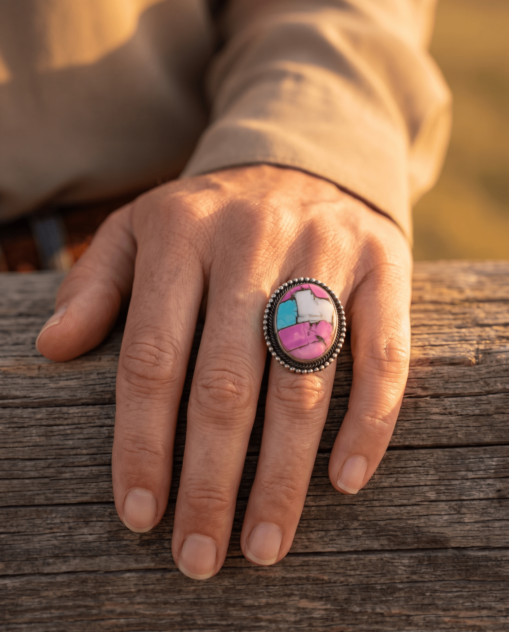 Scott Skeets Navajo Handmade Cotton Candy Adjustable 8+ - Cowhide and Conchos