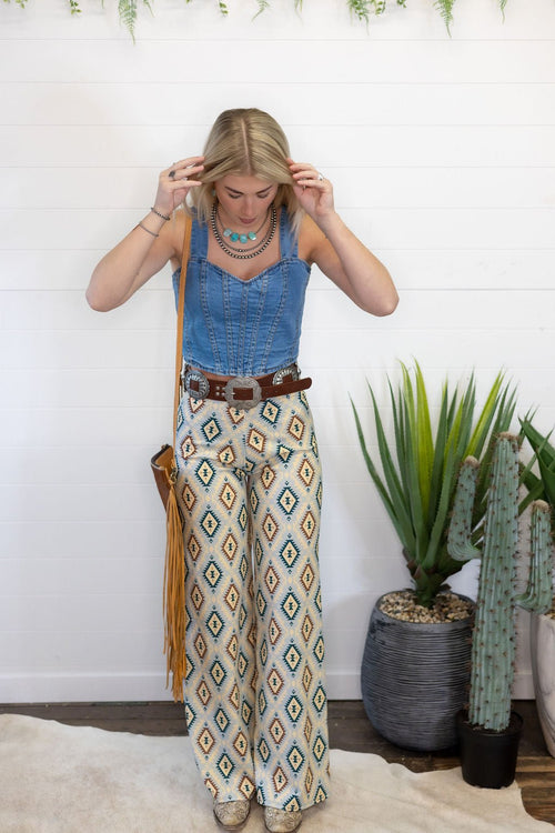 Sedona Printed Trouser Pants - Cowhide and Conchos