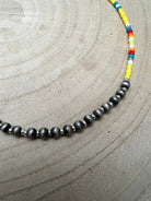 Seed Bead with Faux Navajo Pearl - 13 inch Choker - Cowhide and Conchos