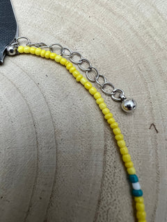Seed Bead with Faux Navajo Pearl - 13 inch Choker - Cowhide and Conchos