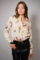 She's Western Embroidered Shirt - Cowhide and Conchos