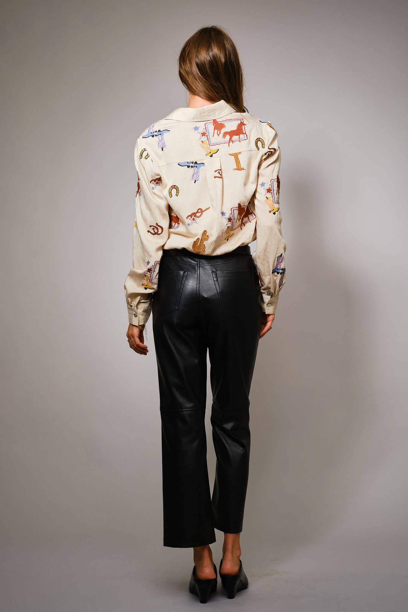 She's Western Embroidered Shirt - Cowhide and Conchos