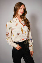 She's Western Embroidered Shirt - Cowhide and Conchos