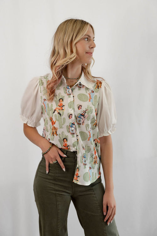 Shoot 'em Up Sally Lace Collar Blouse - Cowhide and Conchos