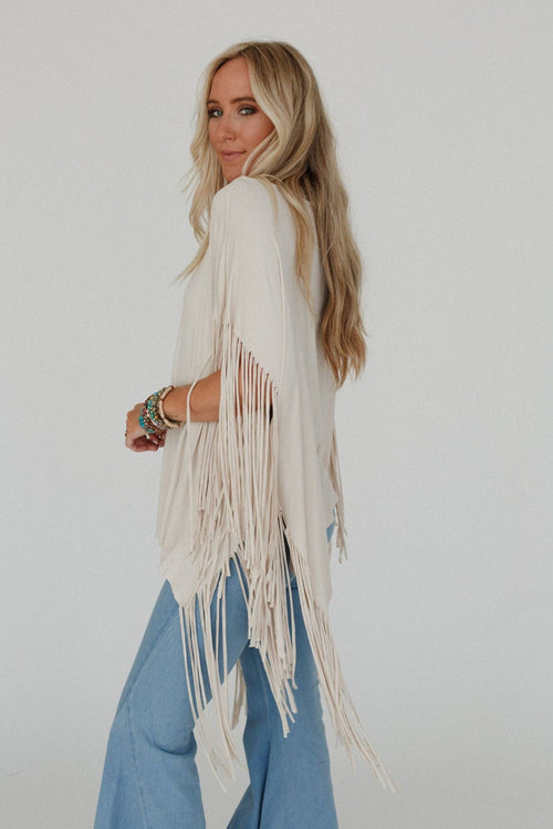 Showstopper Fringe Top - Oat - Cowhide and Conchos