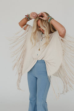 Showstopper Fringe Top - Oat - Cowhide and Conchos