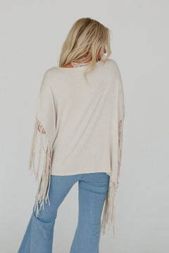 Showstopper Fringe Top - Oat - Cowhide and Conchos