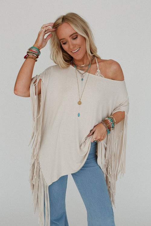 Showstopper Fringe Top - Oat - Cowhide and Conchos