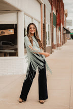 Showstopper Fringe Top - Washed Seafoam - Cowhide and Conchos