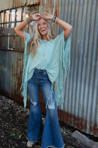 Showstopper Fringe Top - Washed Seafoam - Cowhide and Conchos