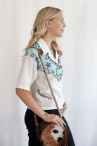 Silver Screen Button Down Short Sleeve Top - Cowhide and Conchos