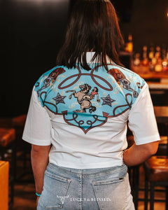 Silver Screen Button Down Short Sleeve Top - Cowhide and Conchos