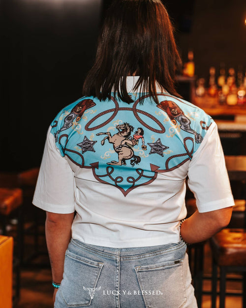 Silver Screen Button Down Short Sleeve Top - Cowhide and Conchos