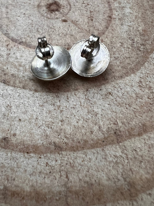 Simple Sterling Silver Button Post Earrings - 10mm - Cowhide and Conchos