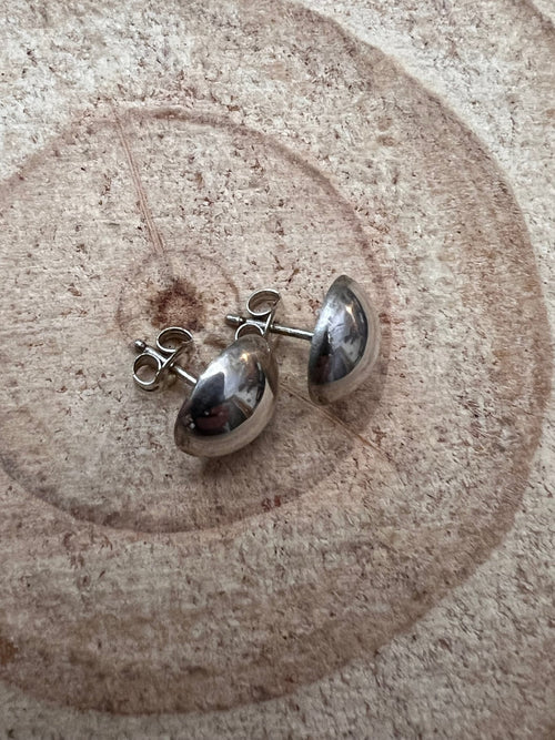 Simple Sterling Silver Button Post Earrings - 10mm - Cowhide and Conchos