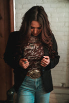 Single Button Blazer - Dusty Blue or Black - Cowhide and Conchos