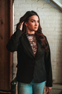 Single Button Blazer - Dusty Blue or Black - Cowhide and Conchos