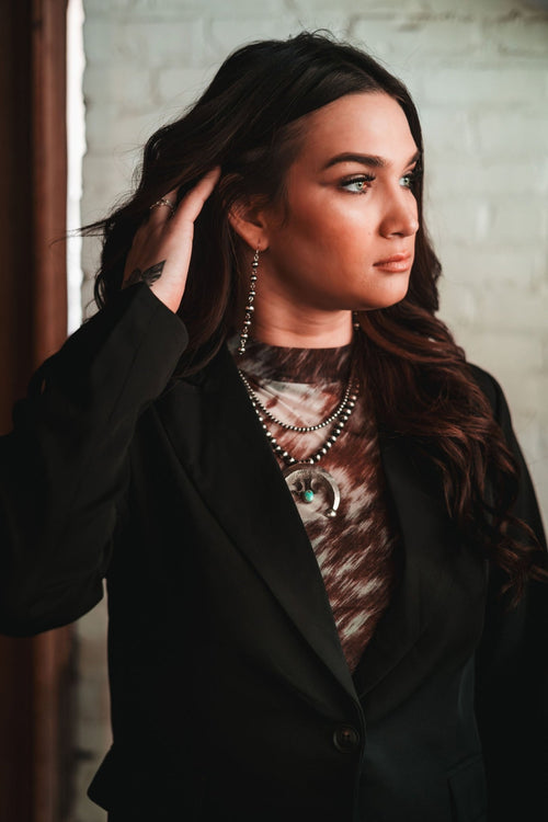 Single Button Blazer - Dusty Blue or Black - Cowhide and Conchos