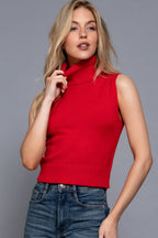 Sleeveless Turtle Neck Sweater Top - Cowhide and Conchos
