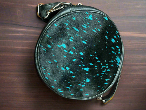 Small Canteen Bag - Black and Turquoise Metallic - Cowhide and Conchos