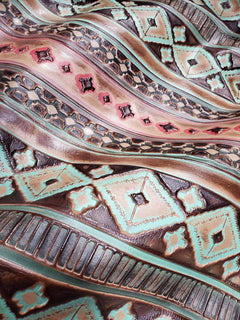Small Crossbody Handbag w/ Turquoise Navajo Full Fringe - Cowhide and Conchos