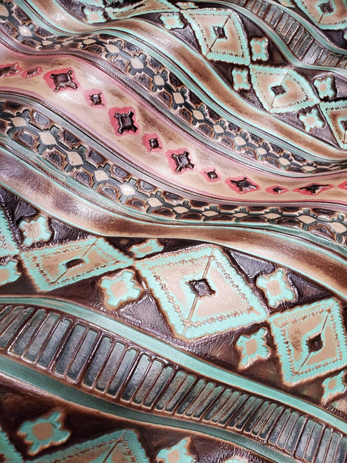 Small Crossbody Handbag w/ Turquoise Navajo Full Fringe - Cowhide and Conchos