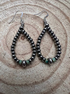 Smaller Sterling SAUCER Silver Pearls earrings teardrop and green turquoise - Cowhide and Conchos