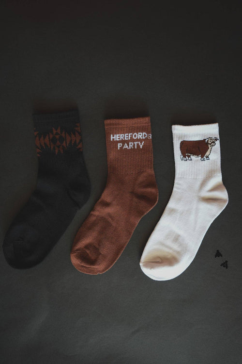 Sock 'Em Silly Western Socks - Cowhide and Conchos
