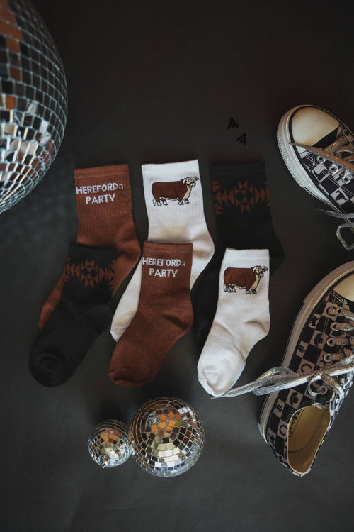 Sock 'Em Silly Western Socks - Cowhide and Conchos