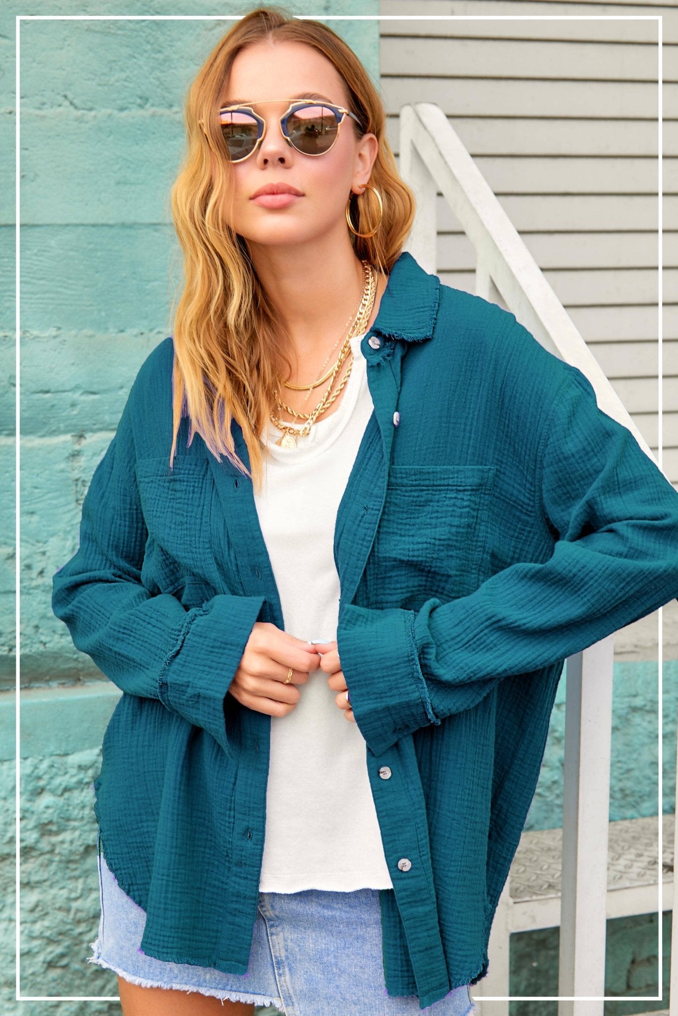 Soft Washed Crinkled Button - Down Shirts - Cowhide and Conchos