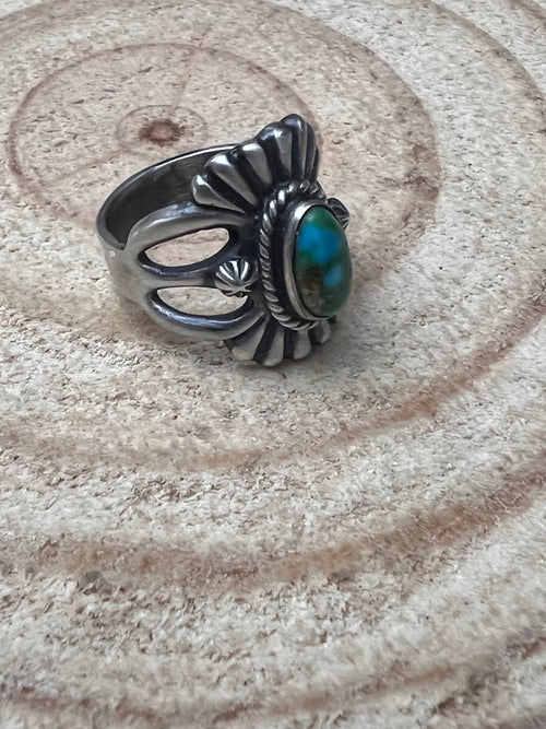 Sonoran Gold Sunray Ring by Victor Coriz - Size 9.5 - Cowhide and Conchos