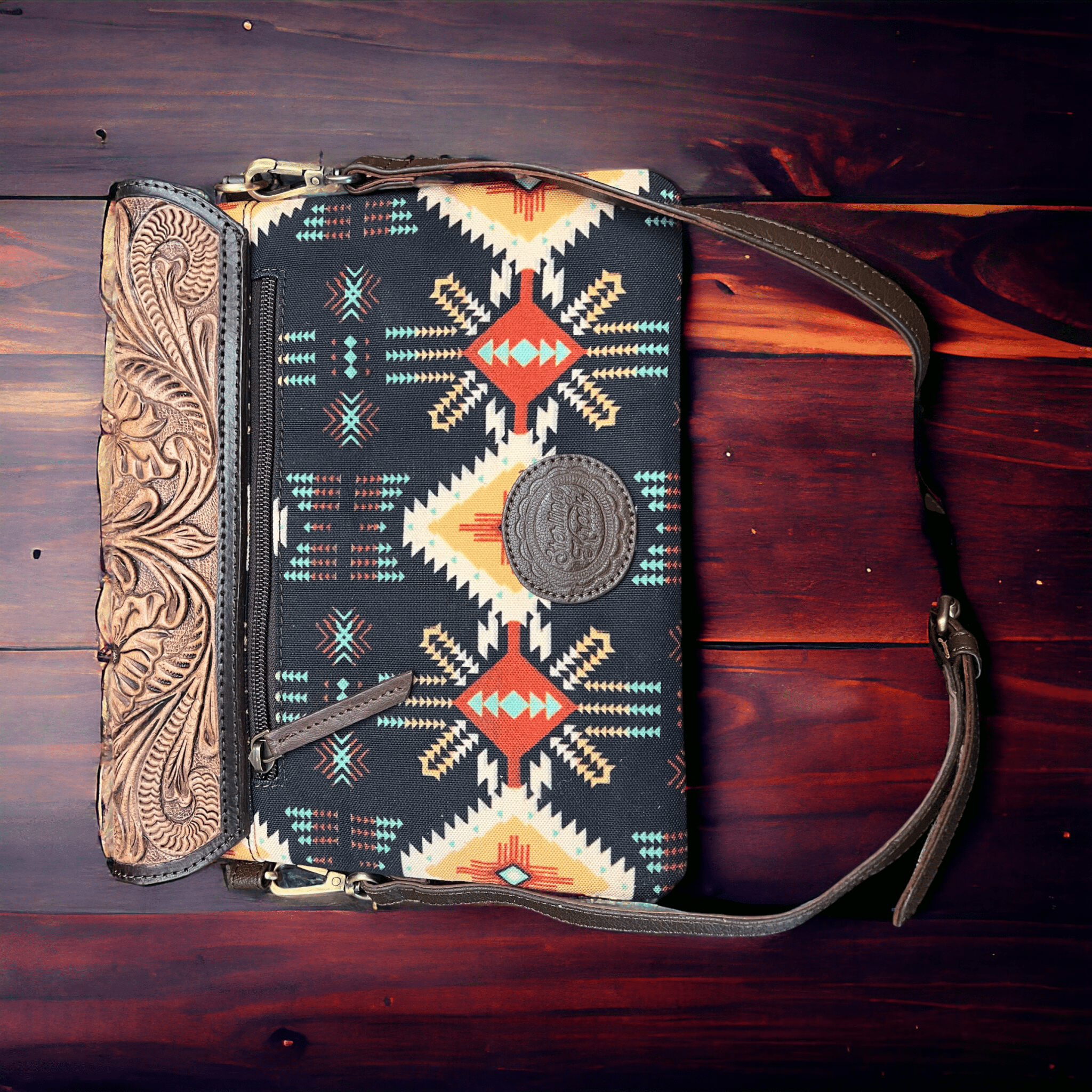 South Point Crossbody Bag - Cowhide and Conchos