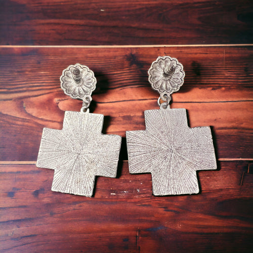 Southern Cross with Turquoise Dangle Earrings - Cowhide and Conchos