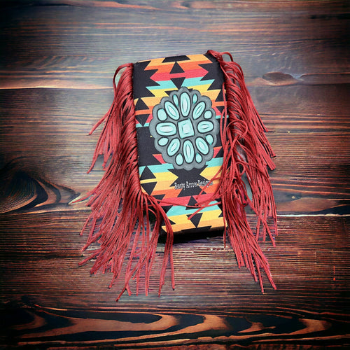 Southwest Concho Fringe Koozie - Cowhide and Conchos