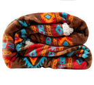Southwest Horizon Sherpa Fleece Throw Blanket - Cowhide and Conchos