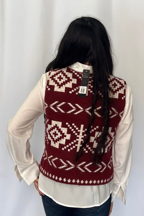 Southwestern Button - Up Wool Vest - Cowhide and Conchos